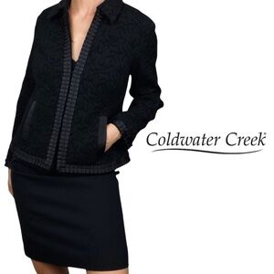 Coldwater Creek Black Brocade Shimmer Embroidered Evening Blazer Jacket - Large